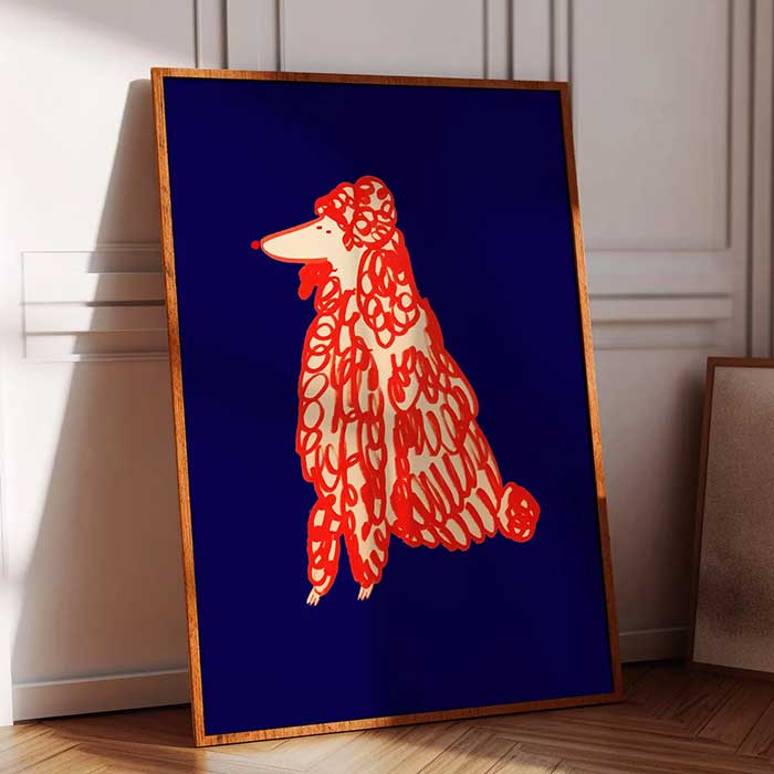 アートな赤いトイプードルのイラストポスター インテリアにおすすめ